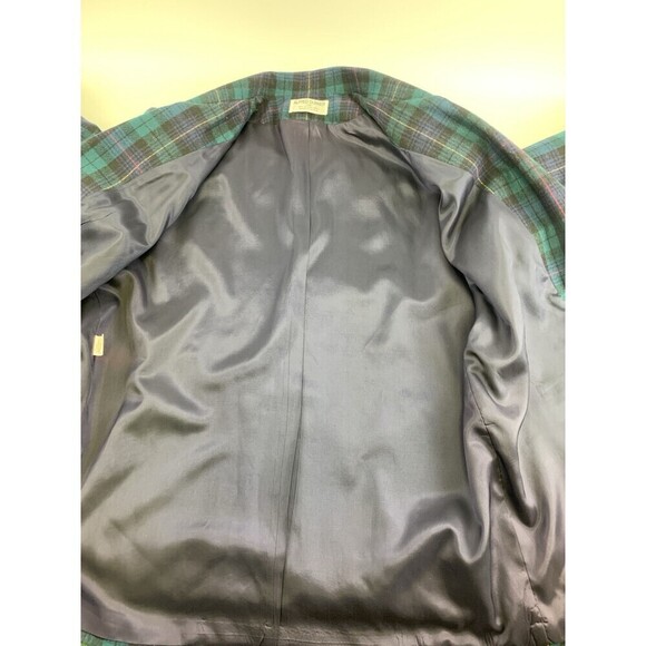 BOGO Alfred Dunner Plaid Wool Blazer One Button Shoulder Pad Green Navy Women 14 - Picture 8 of 10